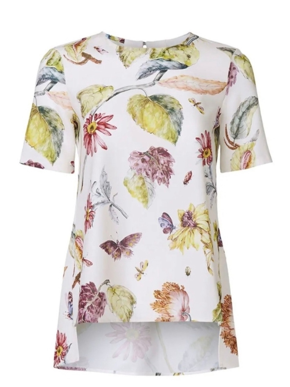 Adam Lippes White Floral Short Sleeve Hi-Low Top